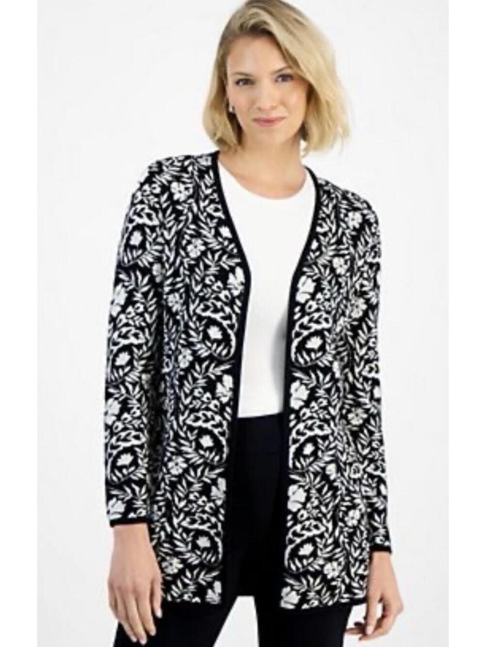 JM Collection Cardigan Black Knit Open Front Work Dressy Classic Minimalist NWT